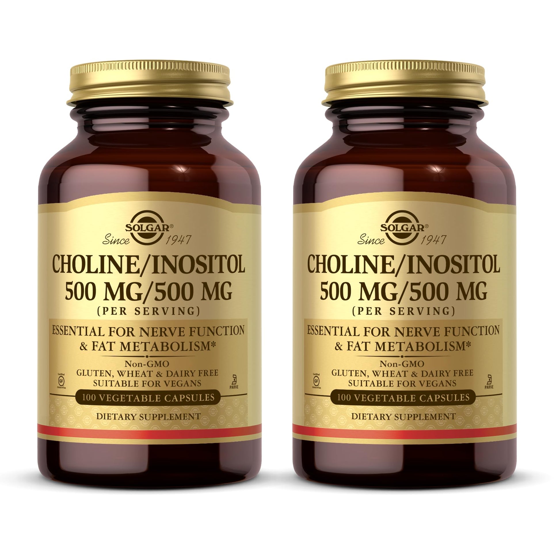 Solgar Choline/Inositol 500 mg/500 mg Vegetable Capsules, 200 Count