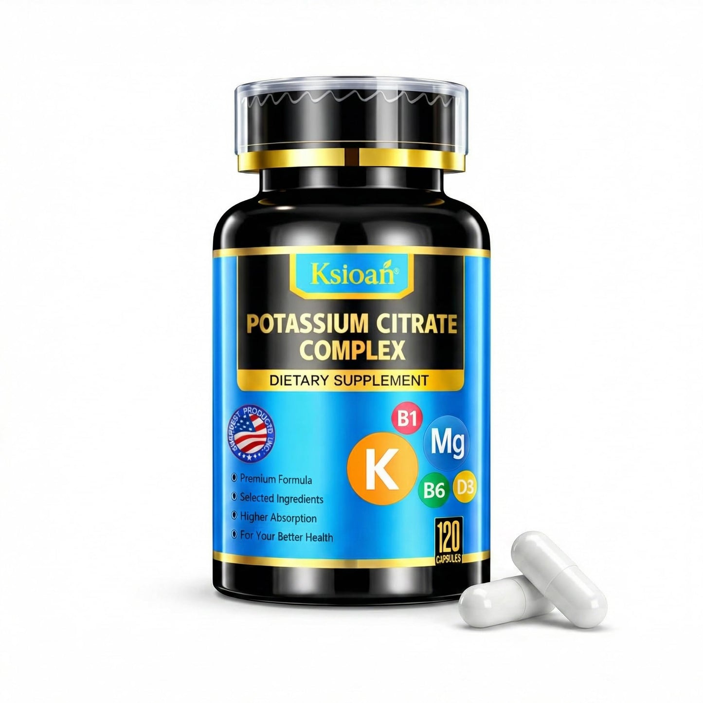 Ksioan Potassium Magnesium Supplement – Electrolyte Balance Support Capsule, 120 Capsules
