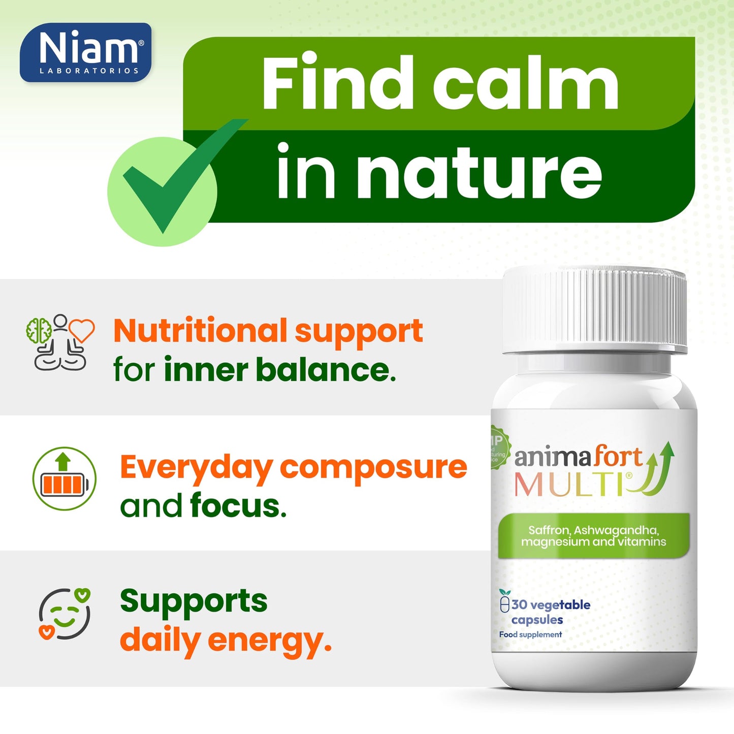 NIAM Laboratorios Ashwagandha KSM-66 + Saffron Mood & Emotional Balance AnimaFort Multi 30 Capsules