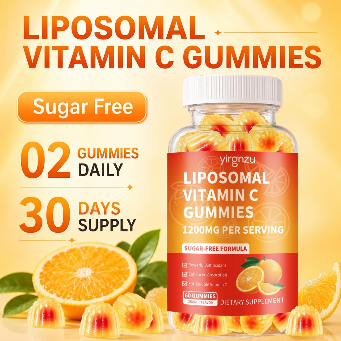 Yirgnzu Liposomal Vitamin C 1200mg Gummies 60 Count