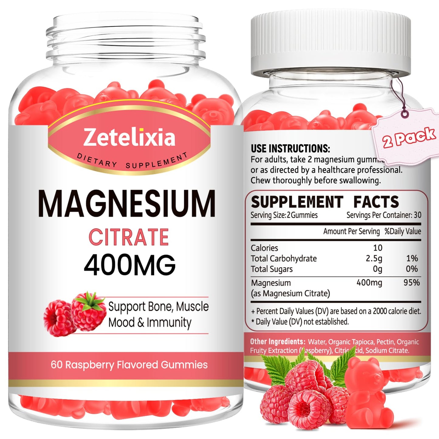 Zetelixia Magnesium Citrate Gummies 400mg, 120 Gummies