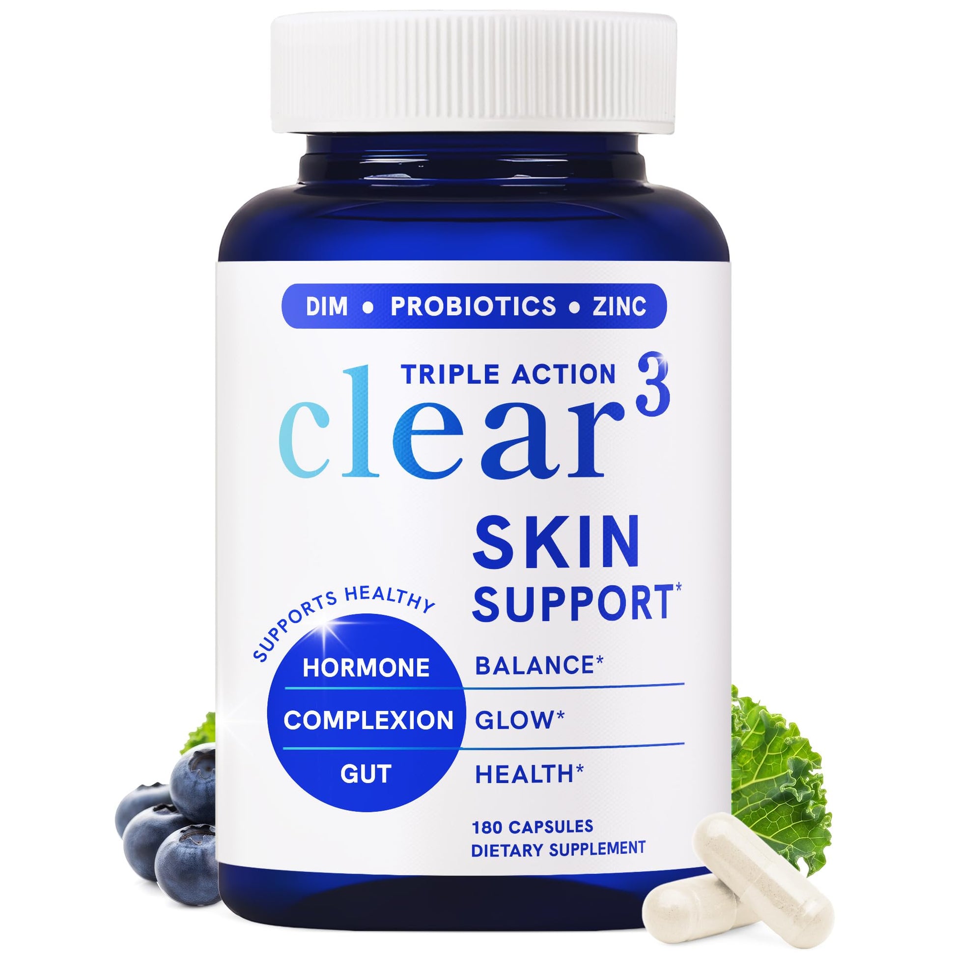 SMNutrition Clear Skin Supplement with Zinc, DIM & Probiotics, 180 Capsules