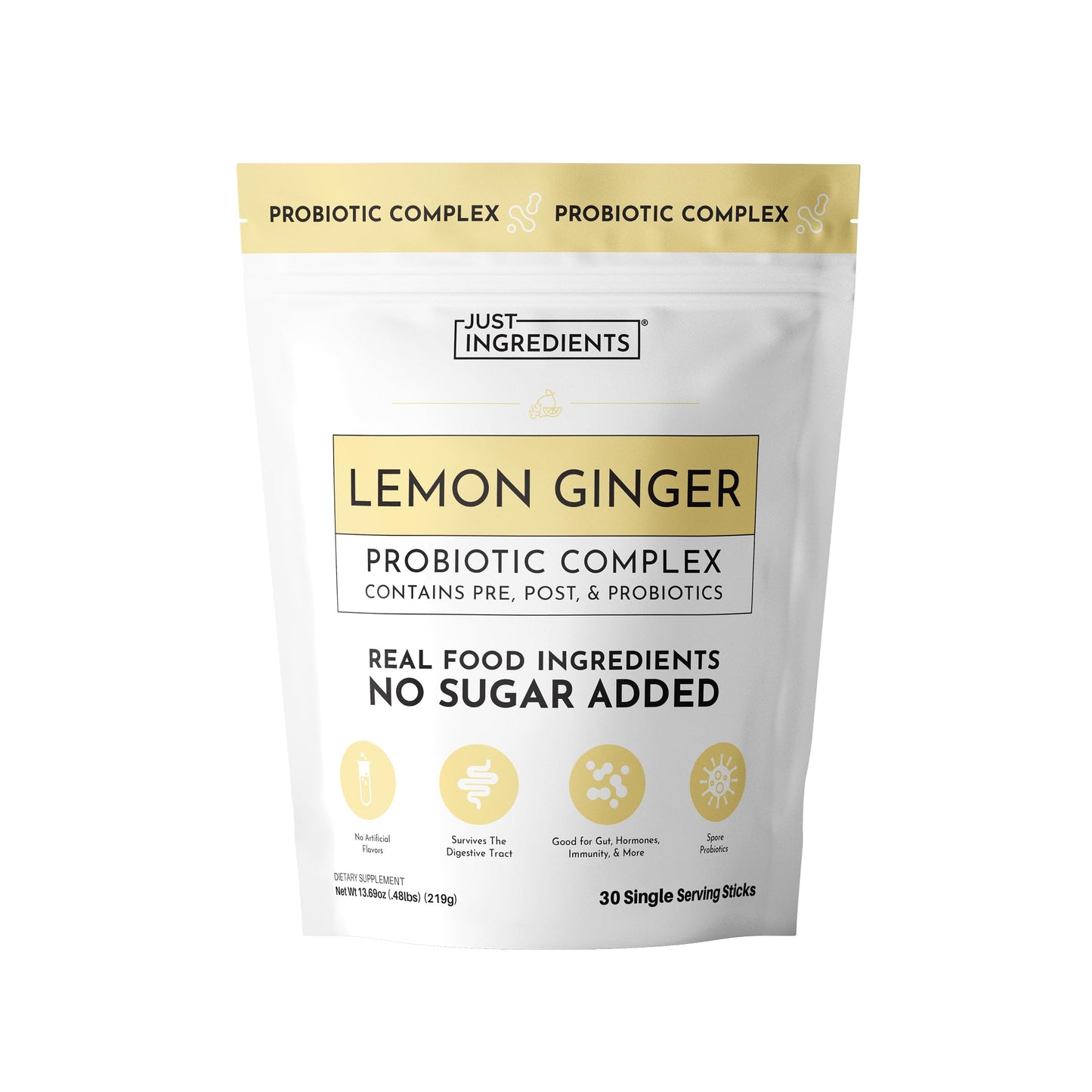 JUST INGREDIENTS Lemon Ginger Probiotic Complex Powder 5.4 Ounce