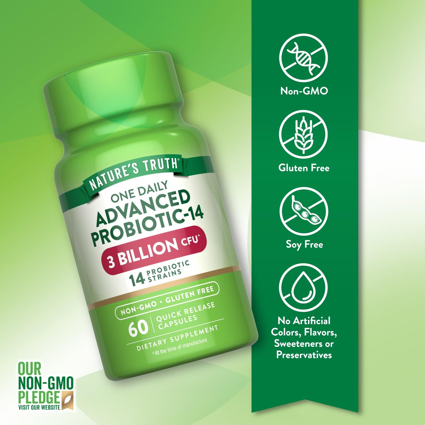 Nature's Truth Probiotics Capsule 3 Billion CFU, 60 Count, for Men and Women, 14 Strains, Non-GMO & Gluten Free