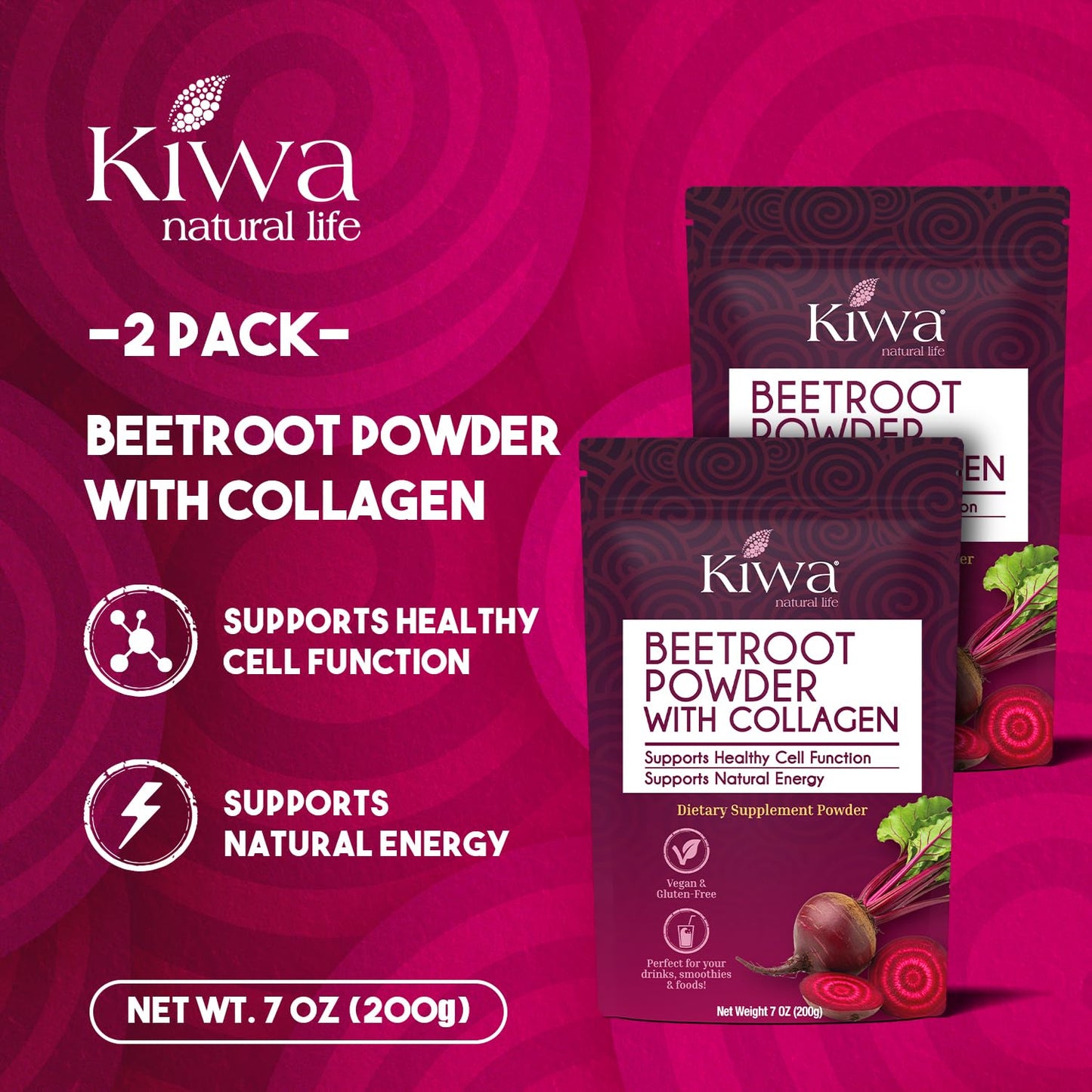 Kiwa Beetroot Powder with Collagen, 14 oz