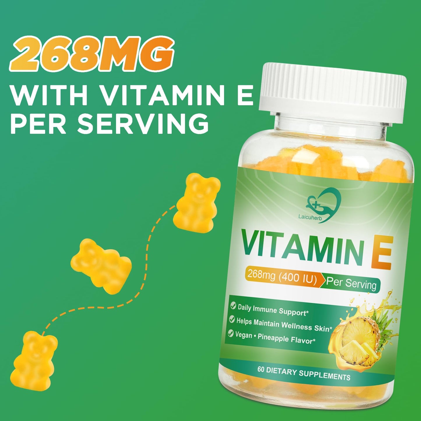 Laicuherb Vitamin E Gummies for Skin & Immune, 60 Count