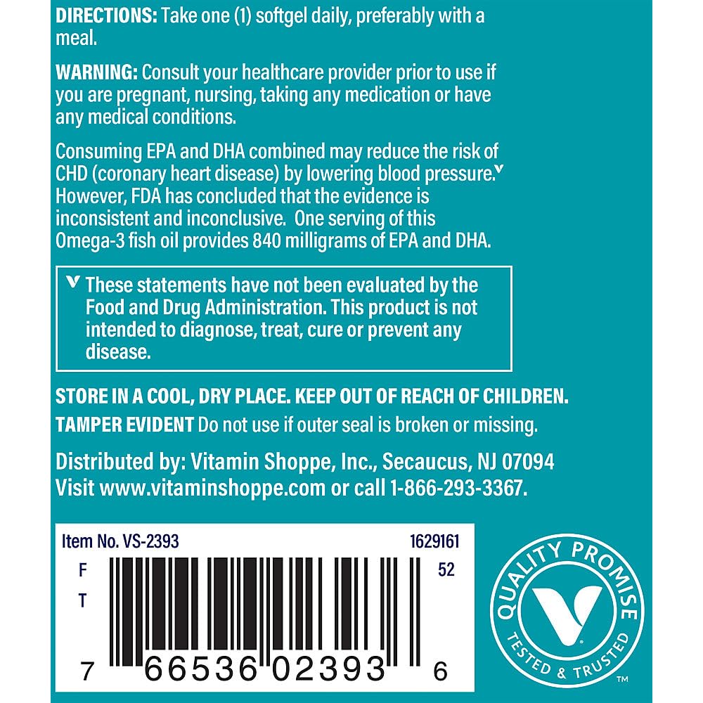 The Vitamin Shoppe Omega 3 Fish Oil 1100 mg Softgels, 60 Count
