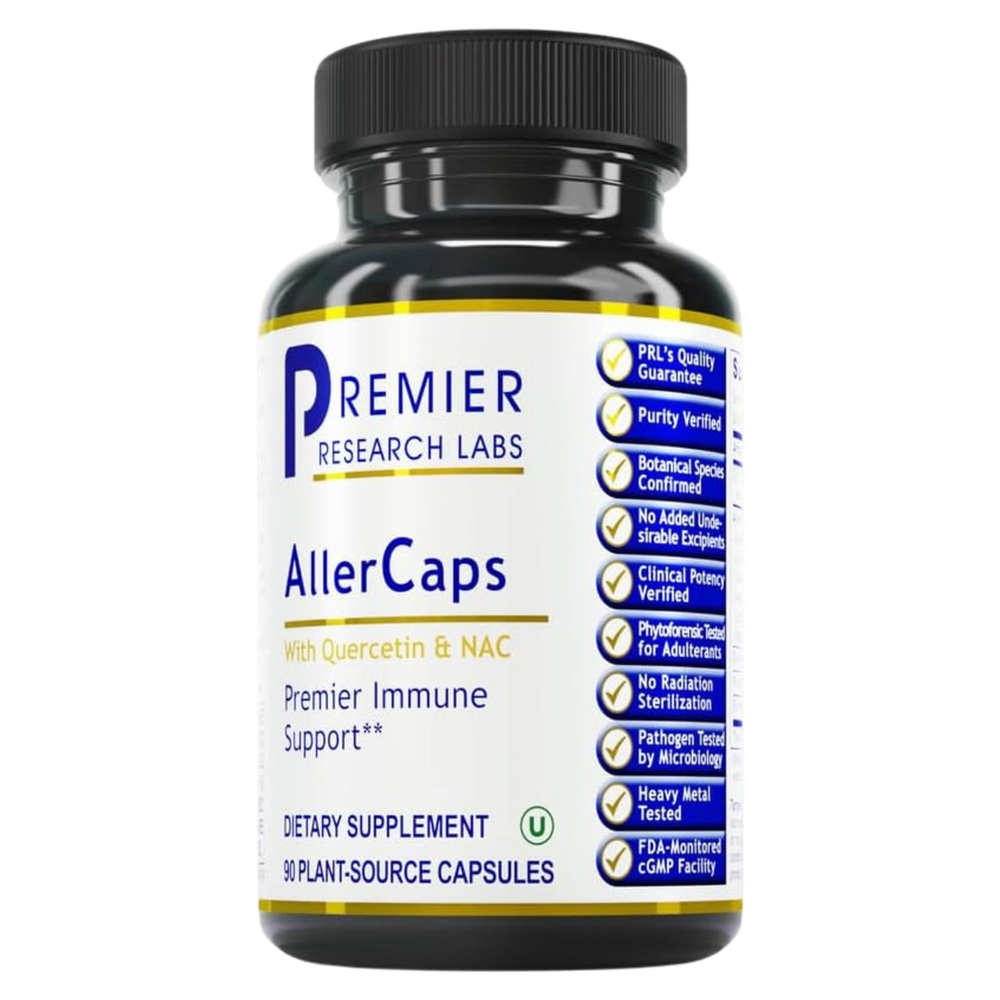 Premier Research Labs AllerCaps Lung Health Supplement with NAC/N-Acetyl Cysteine, Bromelain, Reishi Mushroom & Quercetin, Immune Support Formula, 90 Capsules