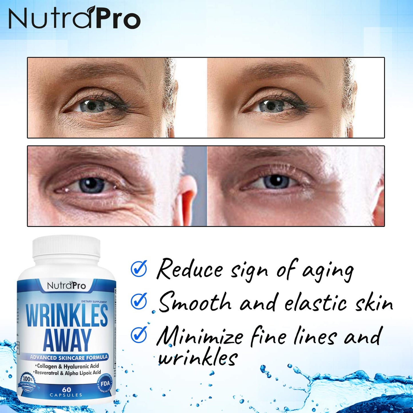 NutraPro Anti Wrinkle and Ageless Skin Vitamins Dermal Repair Complex with Collagen & Resveratrol, Alpha-Lipoic Acid & Hyaluronic Acid Capsule 60 Count