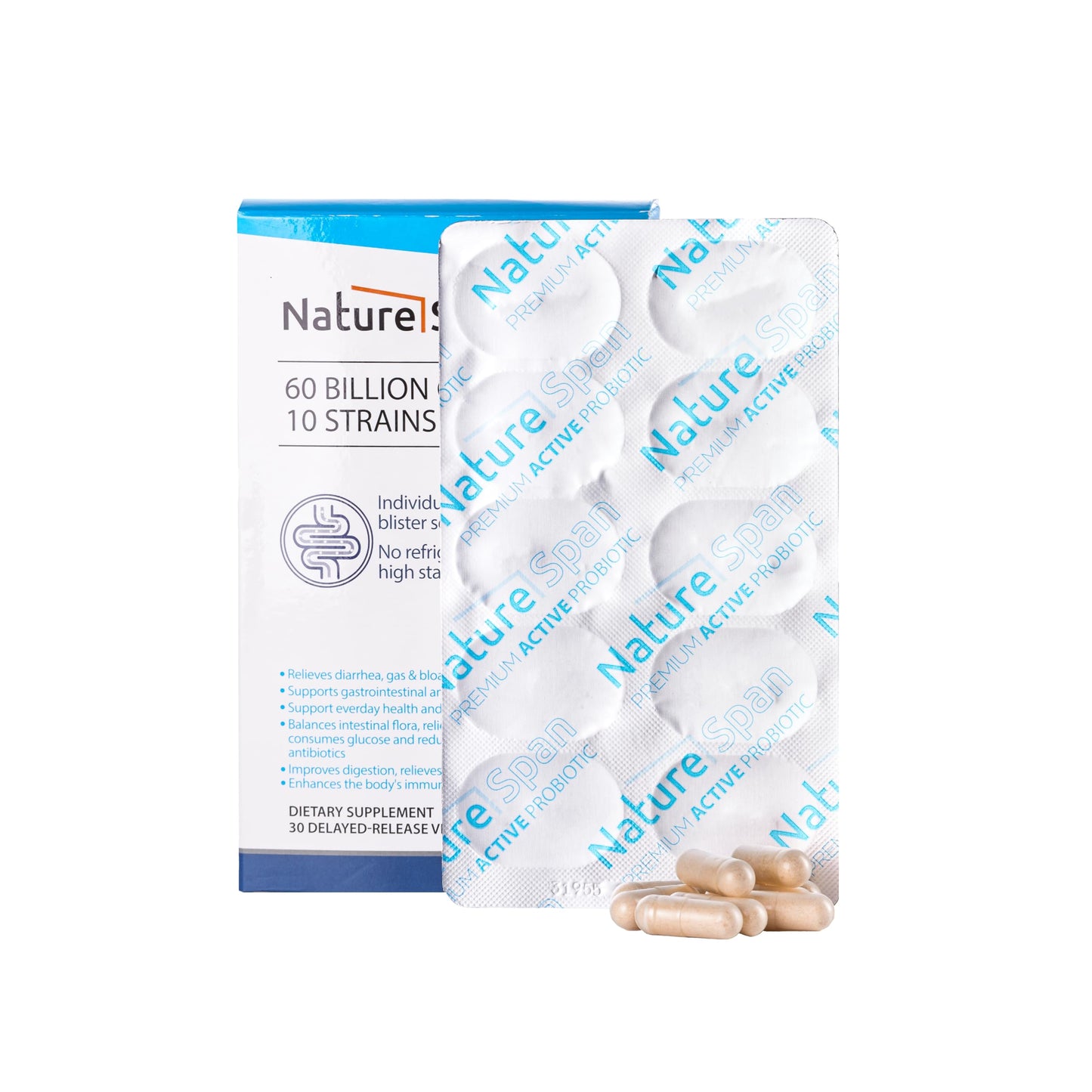 NatureSpan 60 Billion CFU 10 Strains Probiotic Capsules, 30 Capsules