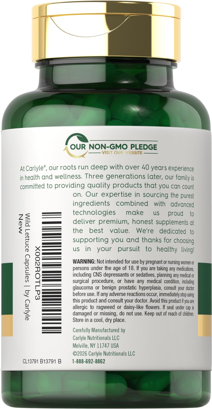 Carlyle Wild Lettuce Extract Capsule, 200 Count