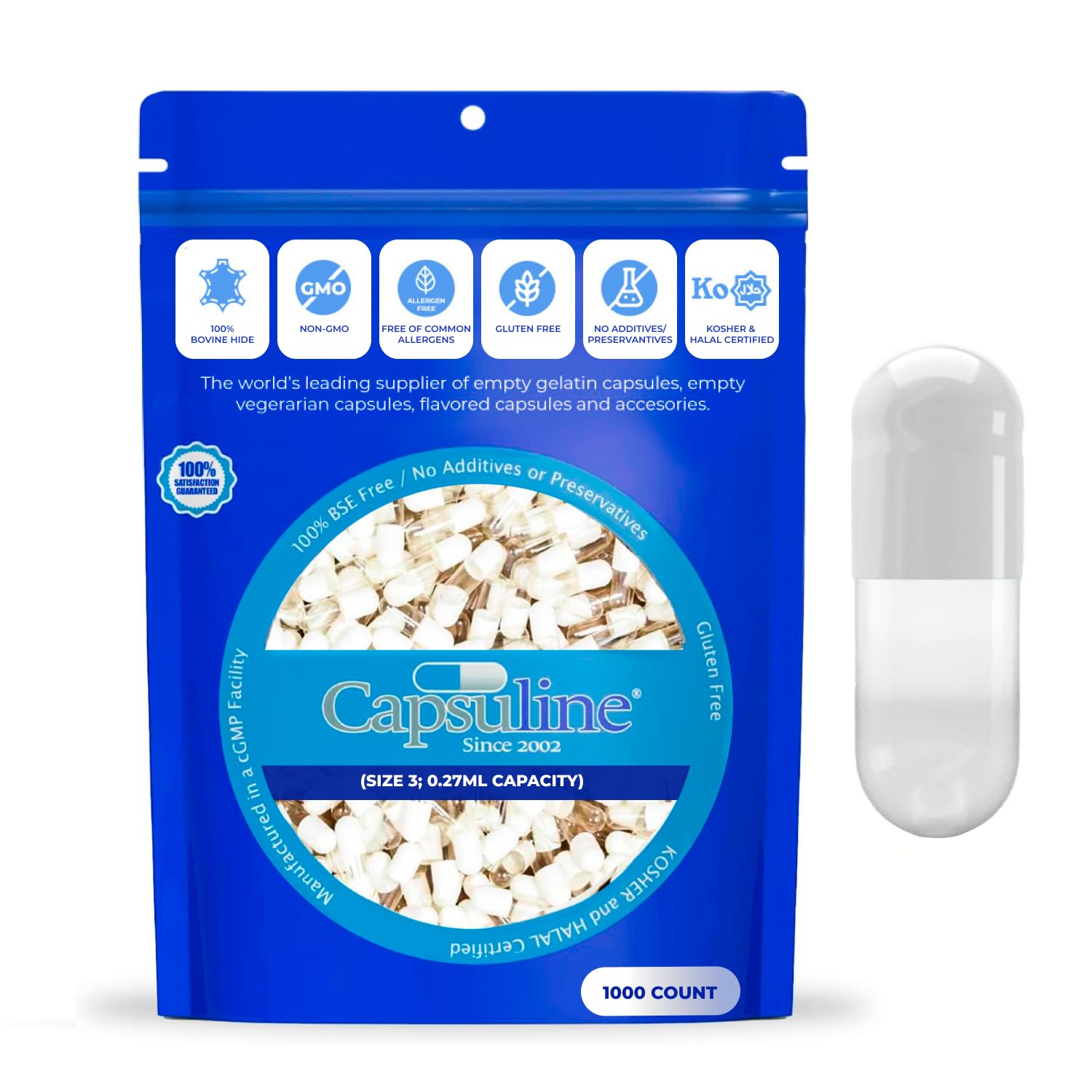 Capsuline Size 3 Empty Gelatin Capsules 1000 Count Capsules