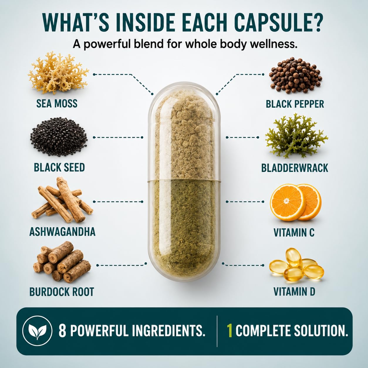 Darkingwings Organic Sea Moss Black Seed Oil Capsules 60 Count