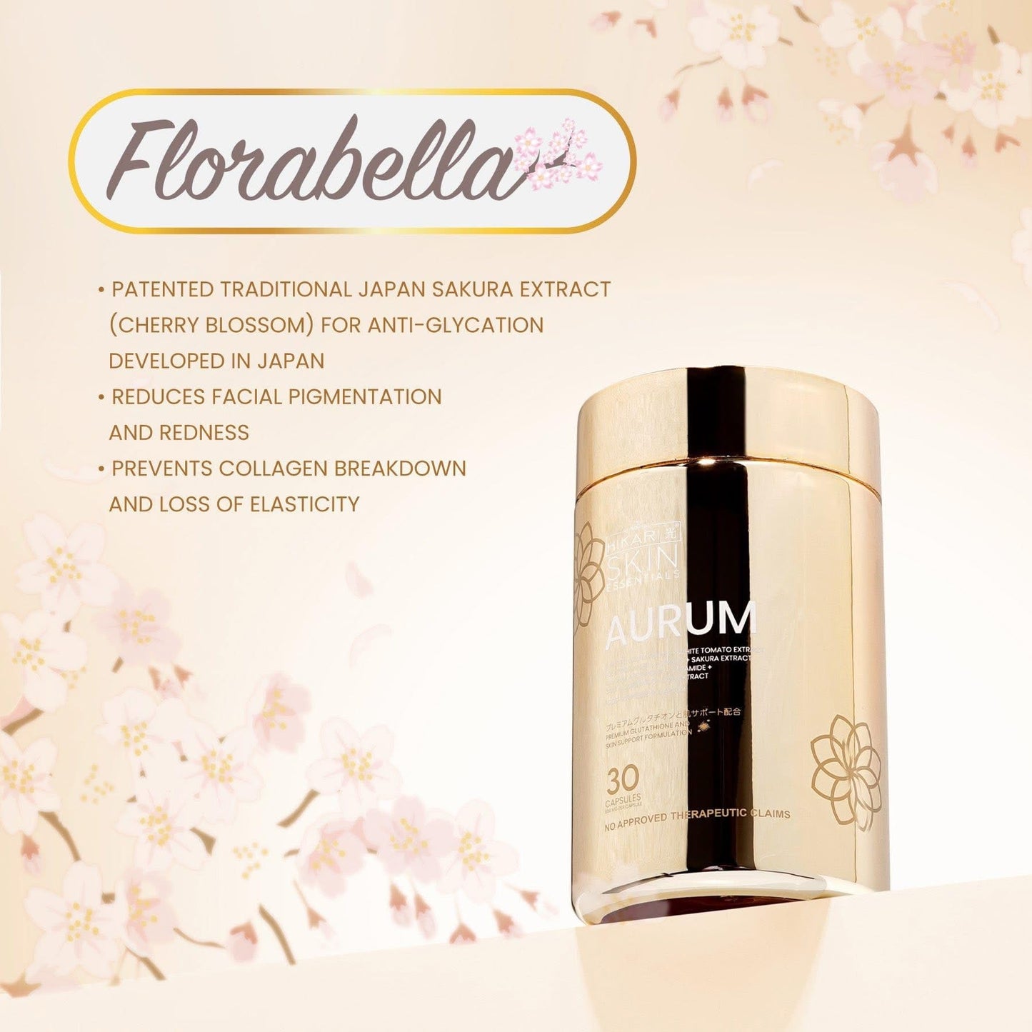 Generic Aurum Hikari Premium Glutathione and Skin Support Formulation Capsules, 30