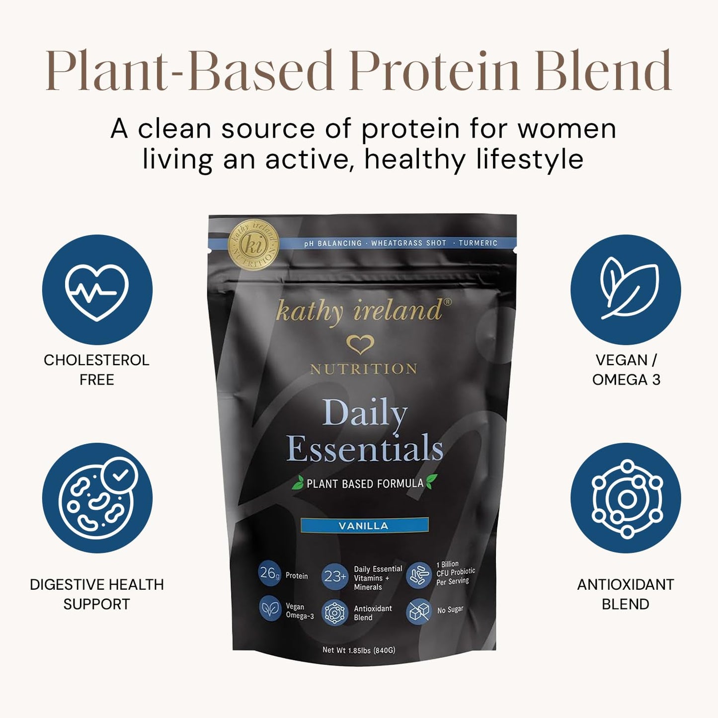 AMAXI Kathy Ireland Plant-Based Vanilla Protein Powder, 29.6 oz