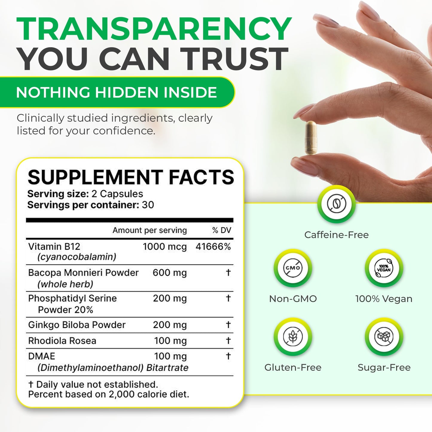 Oaks Nutrition Memory Muscle – Advanced Nootropic Brain Supplement with Vitamin B12, Bacopa Monnieri & DMAE for Focus, Memory, Mental Clarity & Clean Energy – Premium Cognitive Support Formula Capsule 60 Count