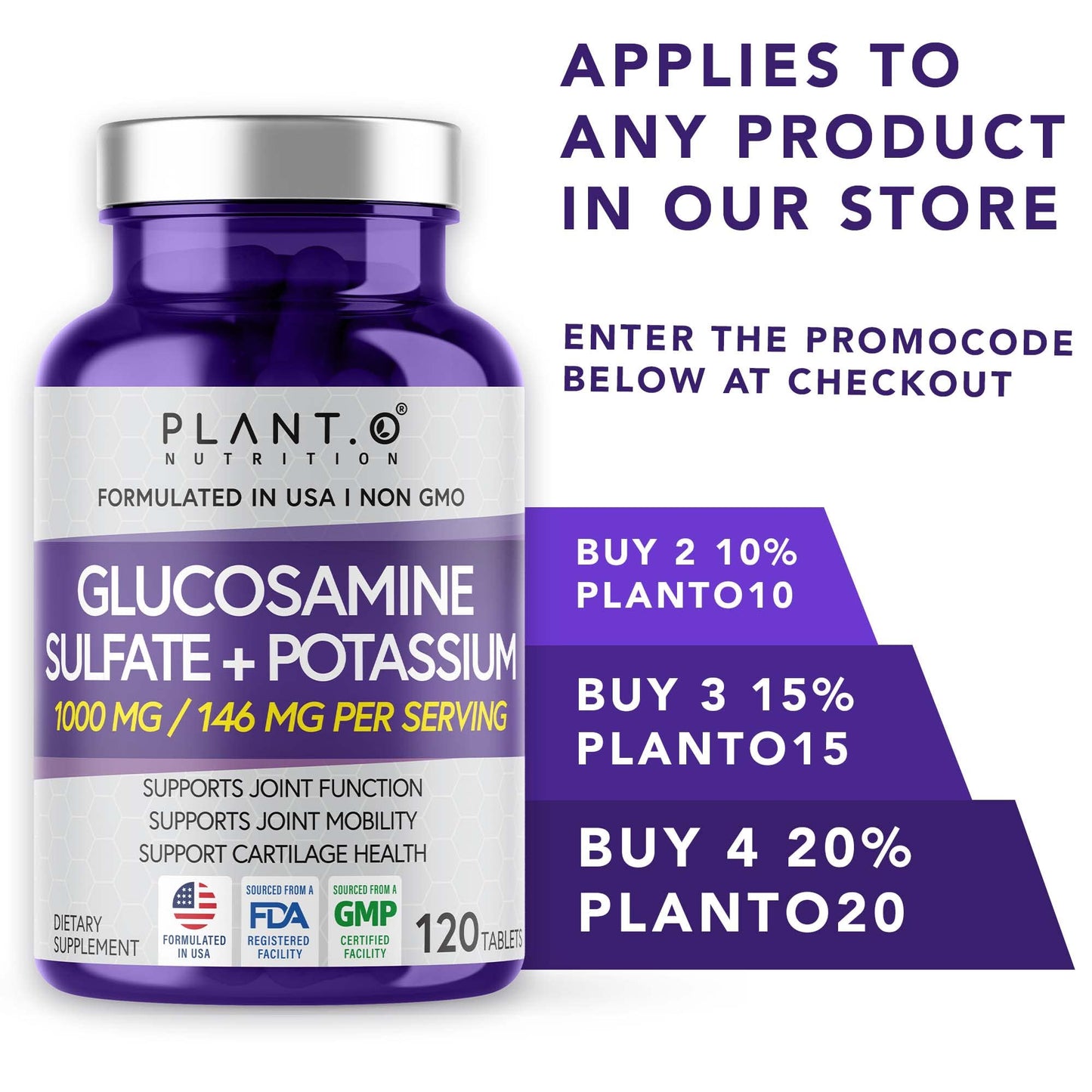 PLANT.O NUTRITION Glucosamine Sulfate with Potassium 120 Tablets