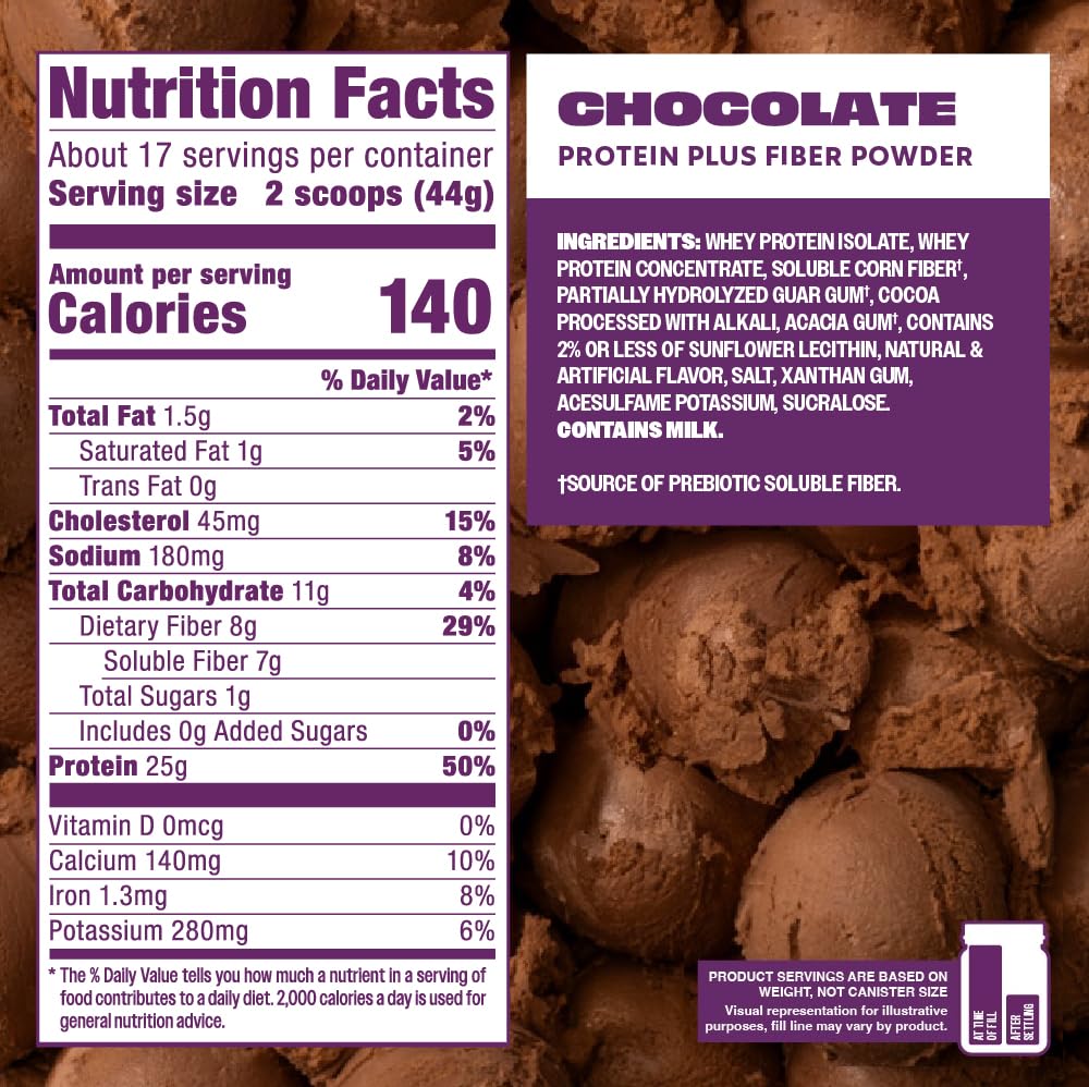 Premier Protein Powder Plus Fiber, Chocolate, 26.4 oz