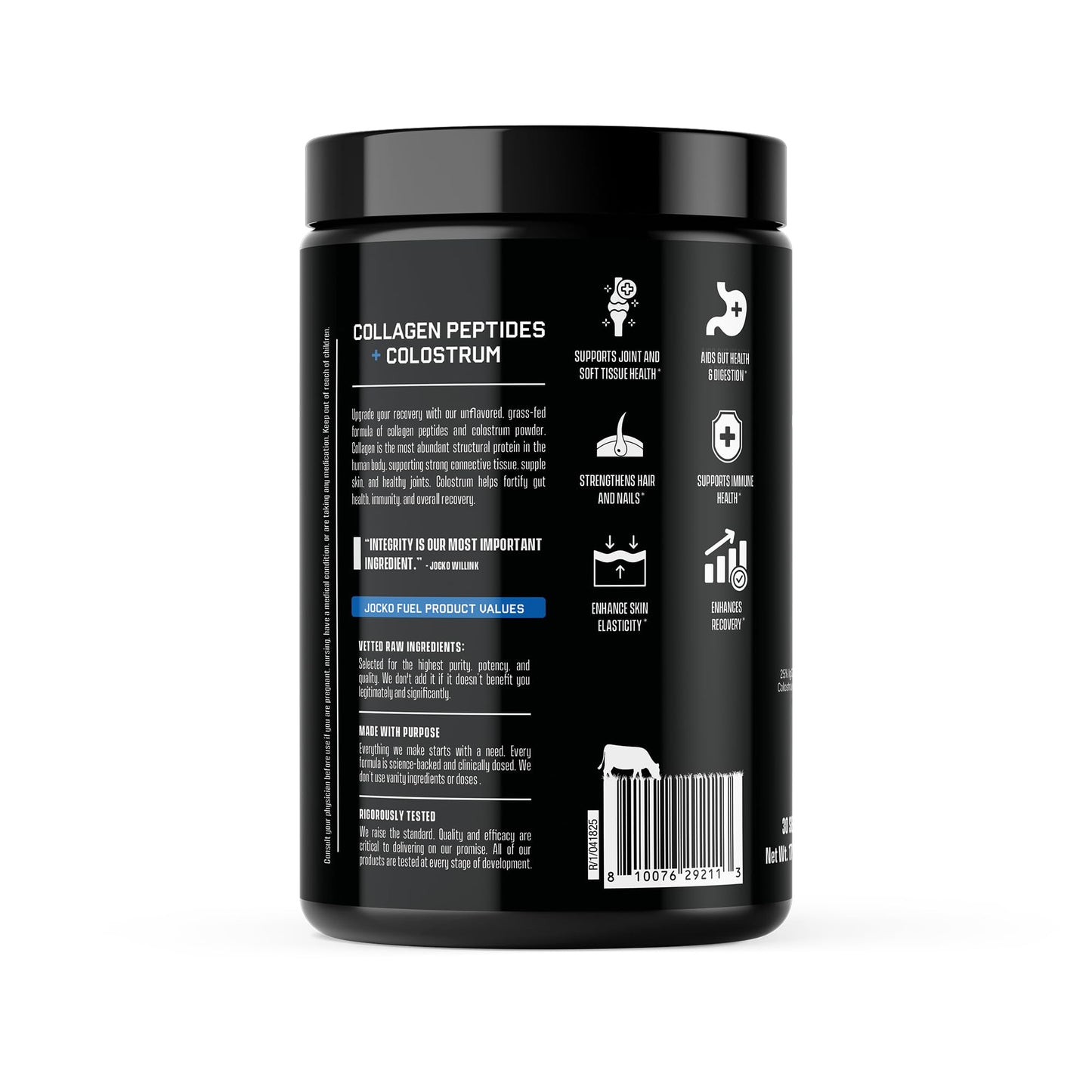 Jocko Fuel Collagen Powder with Colostrum 15g Hydrolyzed Collagen + 2g First-Milking Colostrum – Dual Action for Gut Health, Joint Support, and Immune Defense – Recovery Supplement, 18 Servings