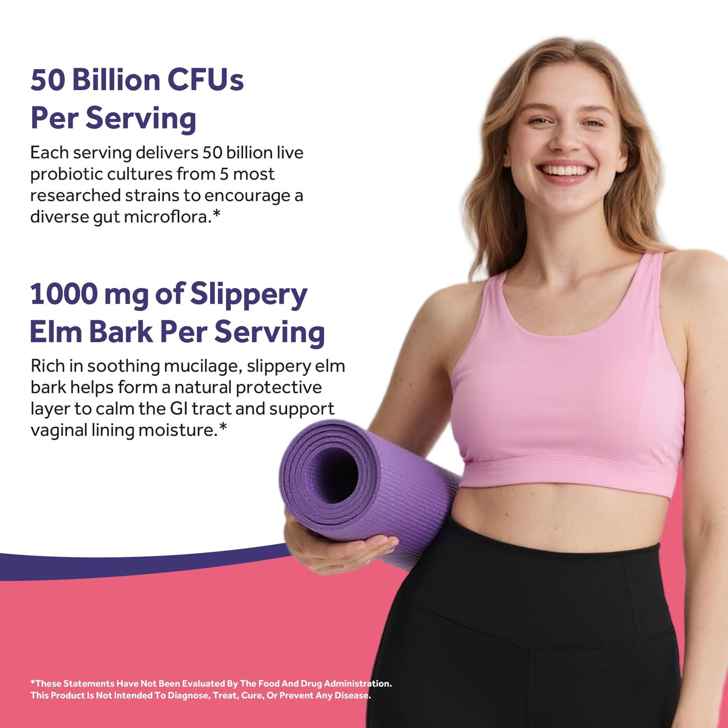 Doctor's Recipes Probiotics for Women with Slippery Elm 1000mg, Vaginal Probiotics 50 Billion CFUs, 60 Capsules