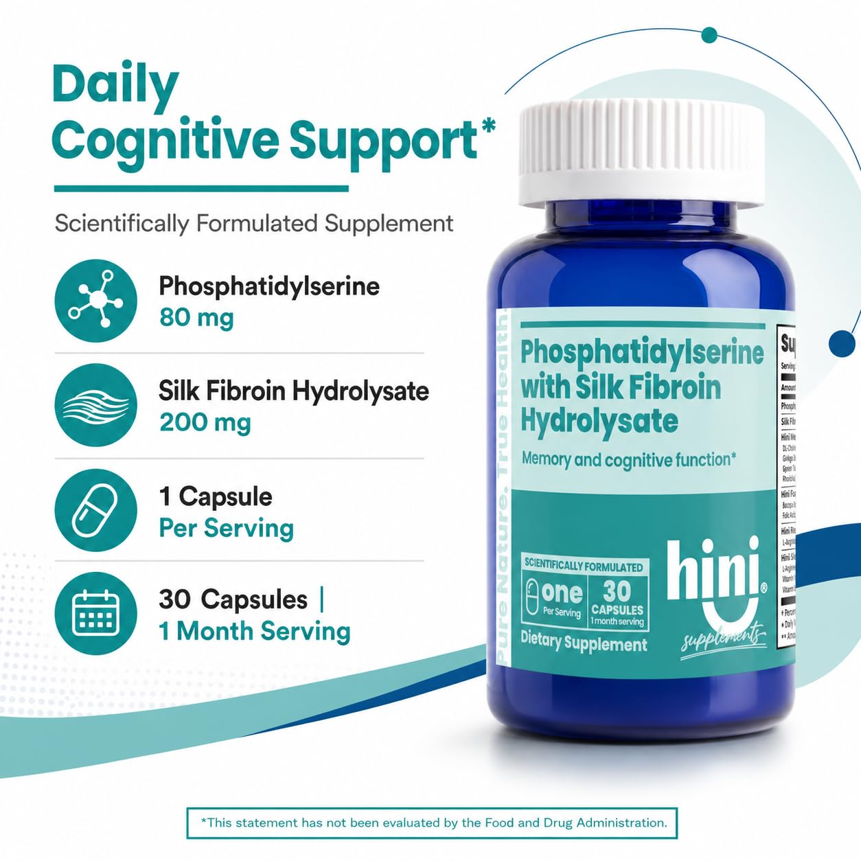HINI Phosphatidylserine with Silk Fibroin Hydrolysate Capsules, 30 Count