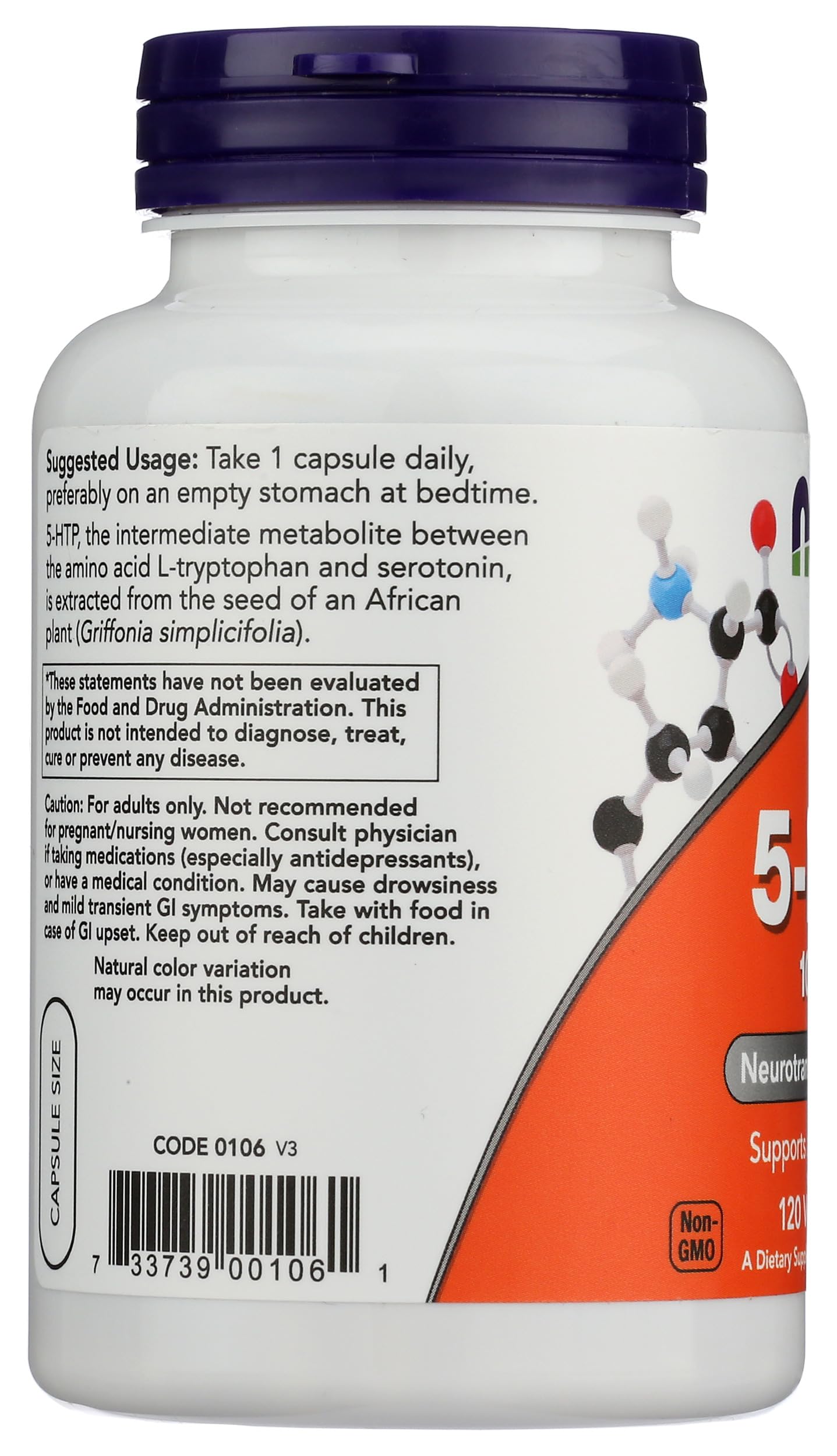 NOW Foods 5-HTP 100 mg Capsule, 120 Count