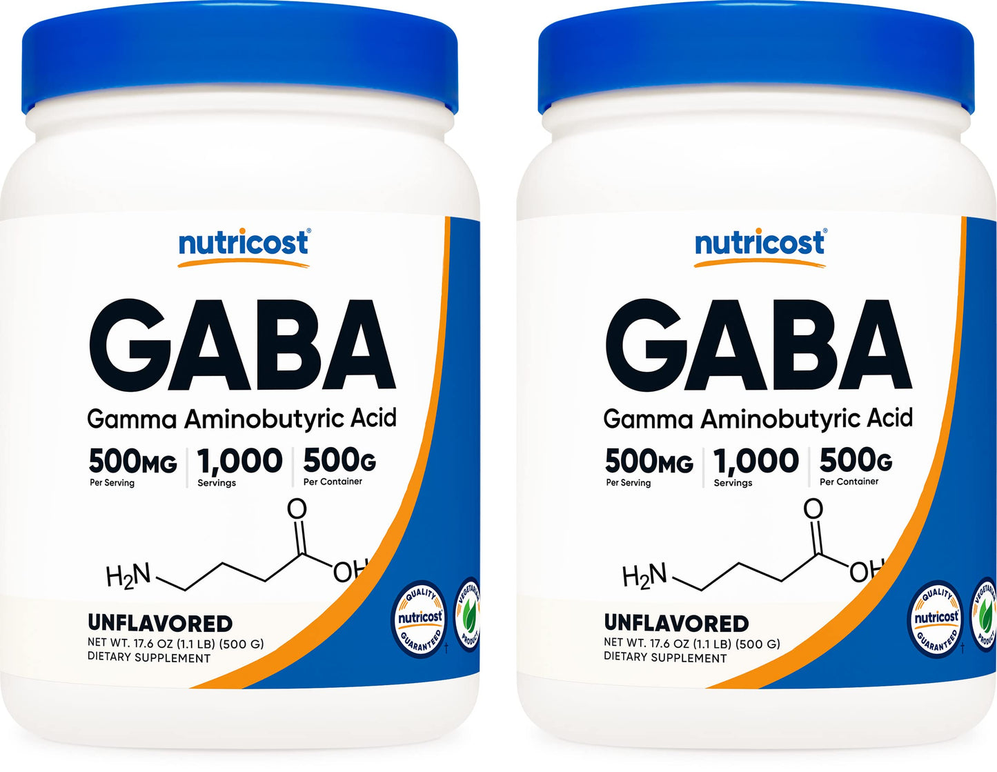 Nutricost Pure GABA (Gamma Aminobutyric Acid) Powder, 500 Grams, Pack of 2