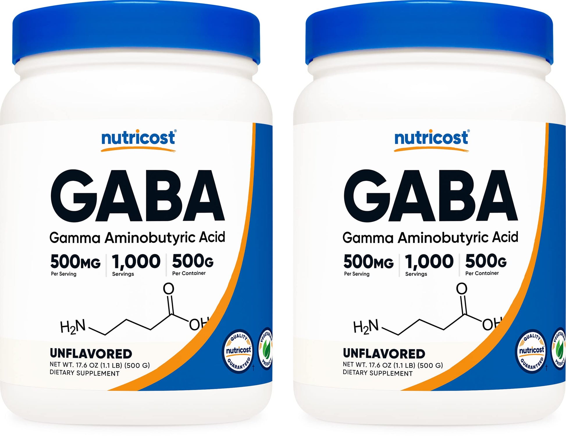 Nutricost Pure GABA (Gamma Aminobutyric Acid) Powder, 500 Grams, Pack of 2