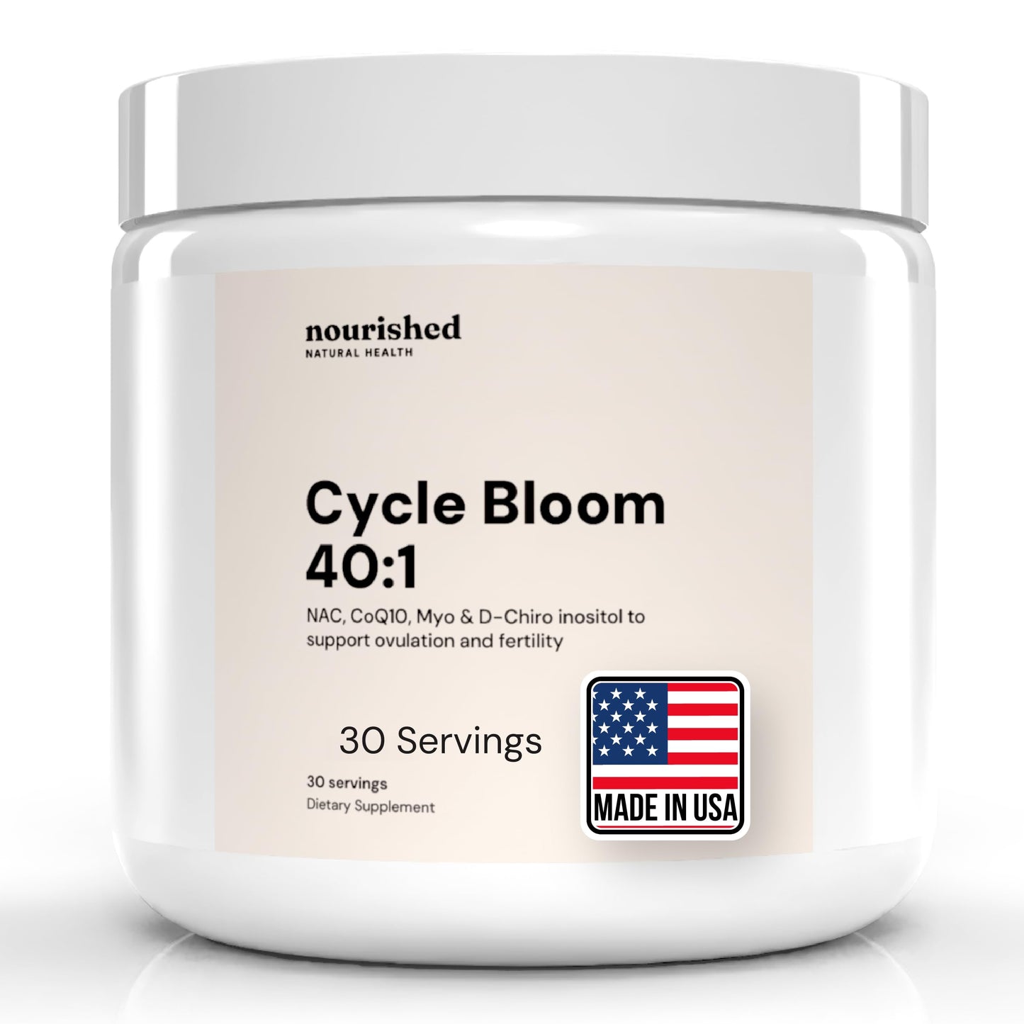 Nourished Natural Health CycleBloom 40:1 Inositol Powder with NAC & CoQ10 1 Ounce