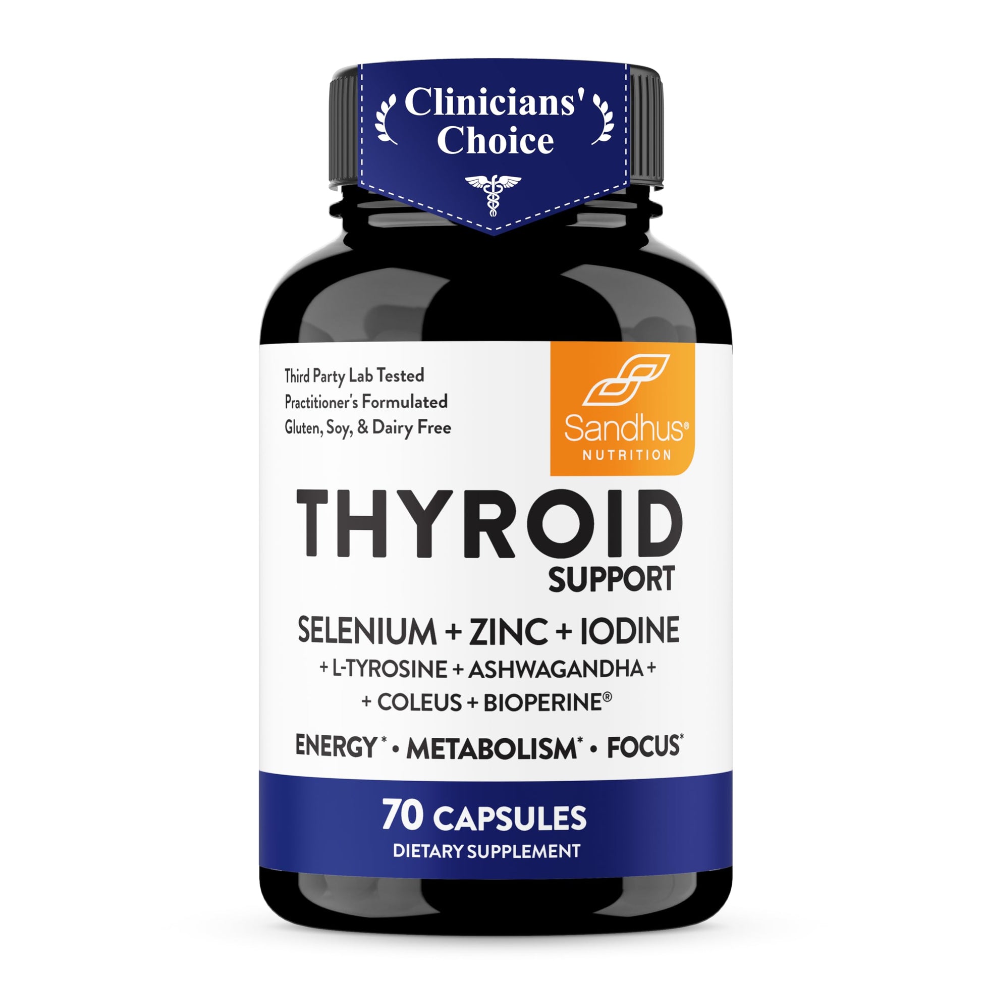Sandhu's Thyroid Support Complex with Selenium, Zinc, Iodine, L Tyrosine, Ashwagandha Capsule 70 Count