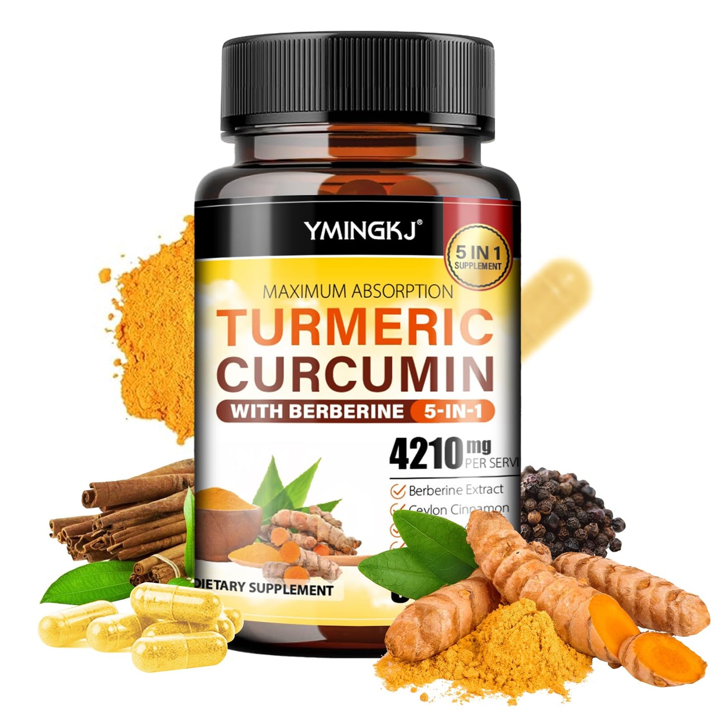 YMINGKJ Turmeric Curcumin Supplement with Black Pepper & Bioactive Botanicals 60 Capsules