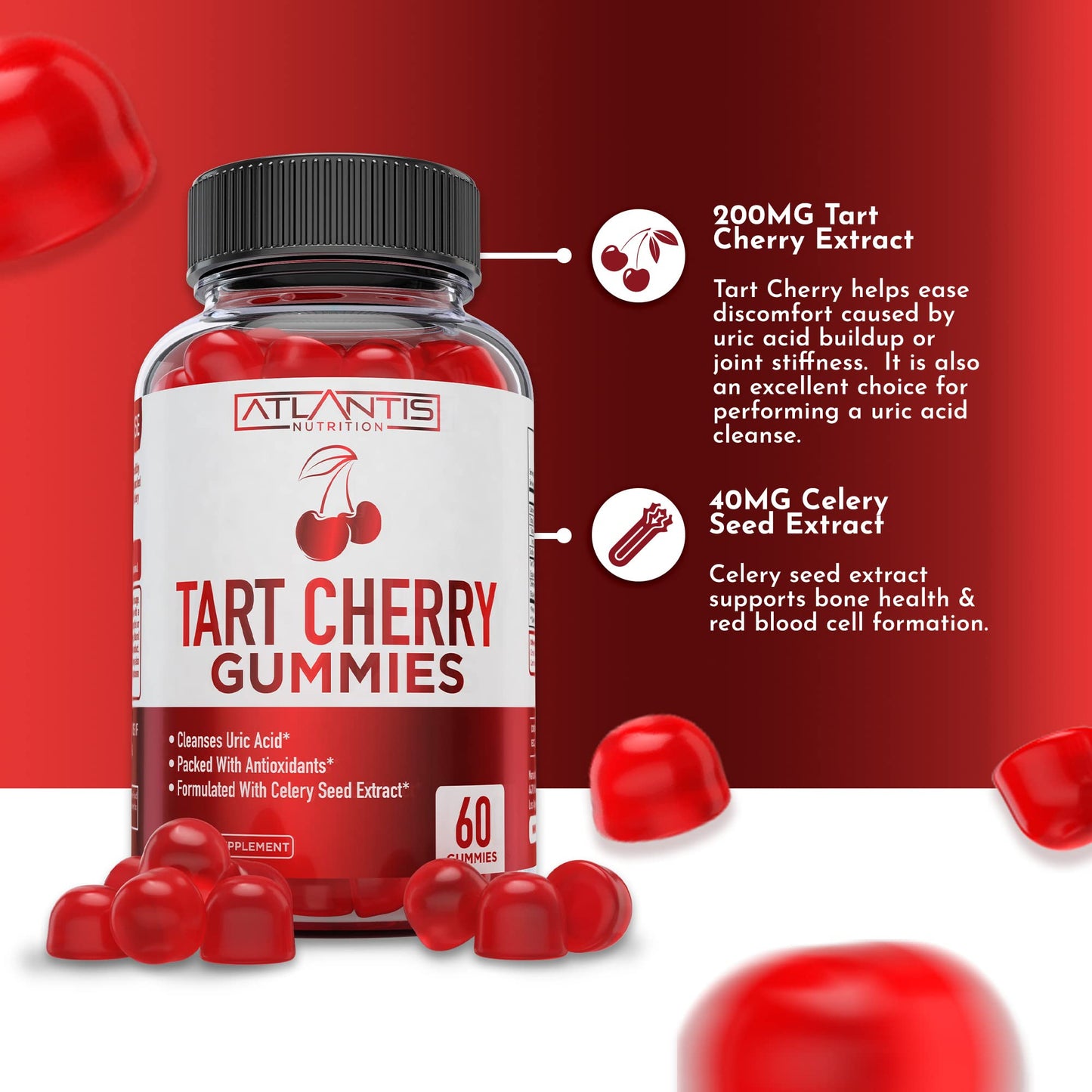 Atlantis Nutrition Tart Cherry Gummies + Testosterone Booster, 120 Gummies