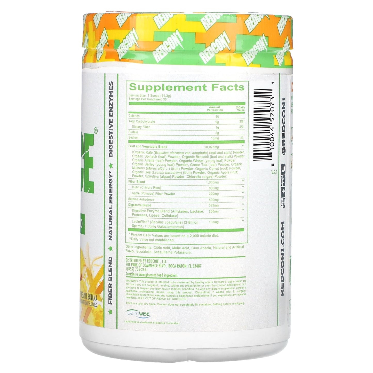 REDCON1 GI Juice Digestive Enzymes Pineapple Banana Powder 15.13 Ounce
