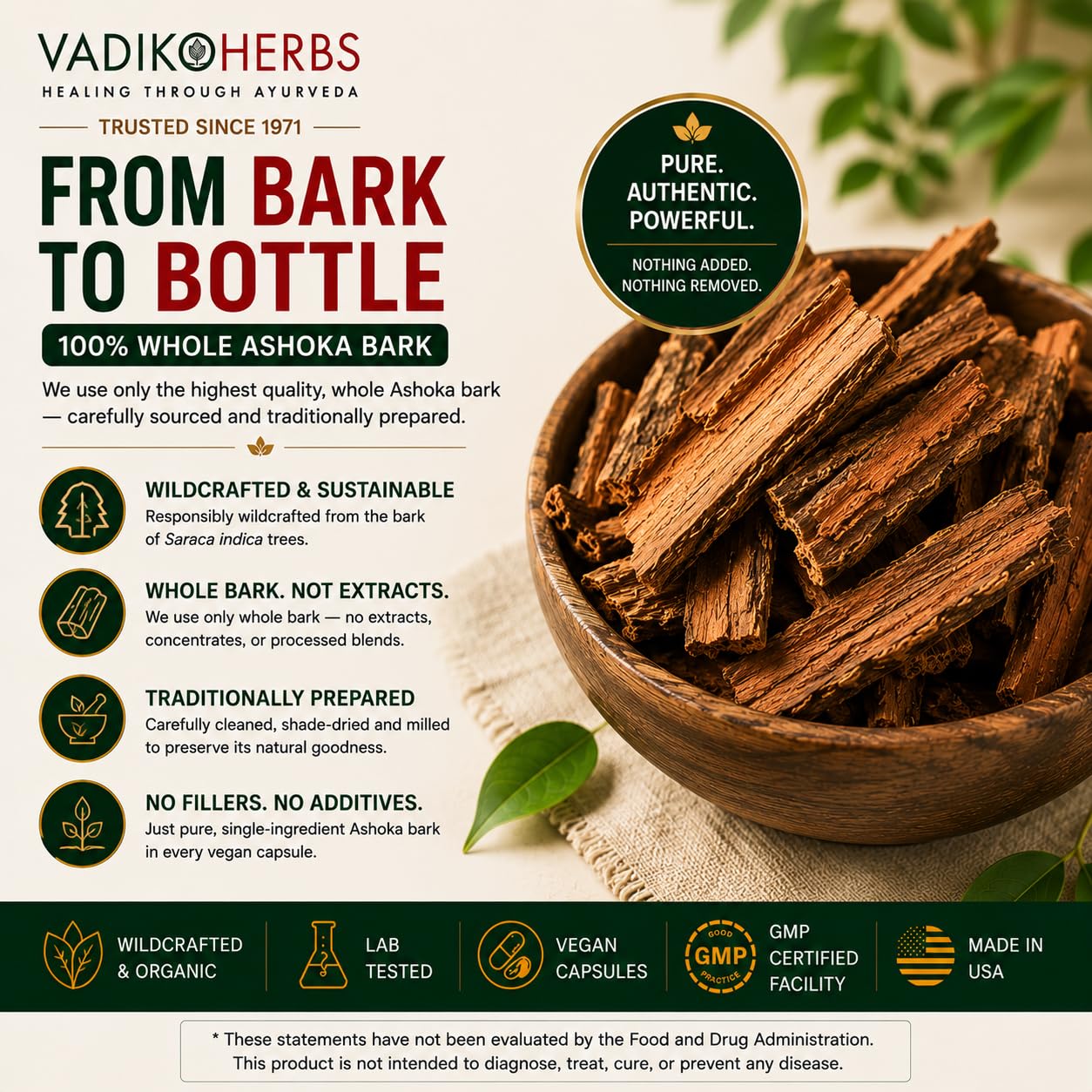 Vadik Herbs Ashoka Bark Capsules, 100 Vegicaps