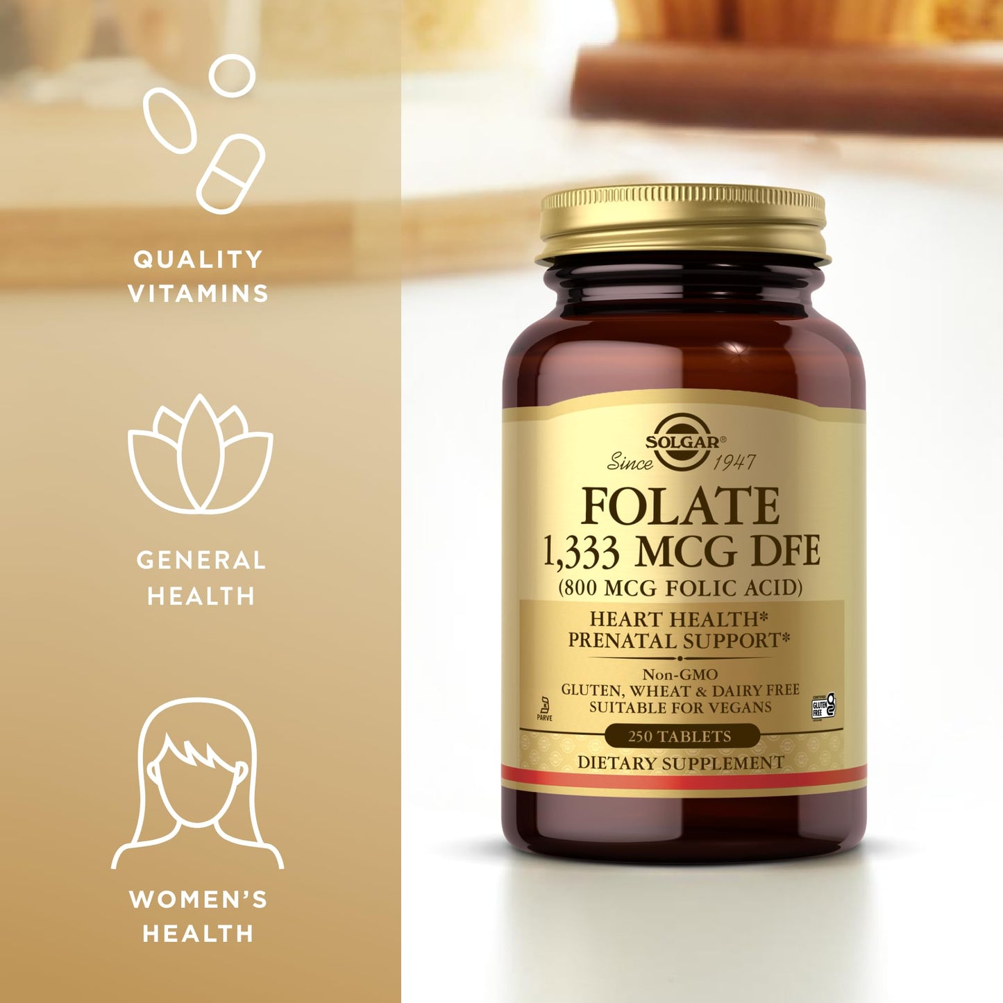 Solgar Folate 1,333 mcg DFE (Folic Acid 800 mcg) Capsule, 250 Count