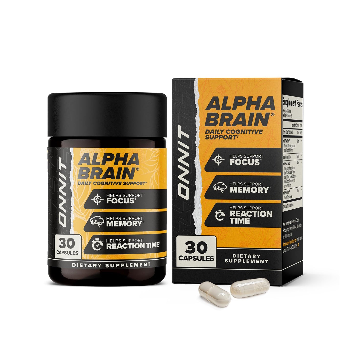 ONNIT Alpha Brain Nootropic Brain Supplement for Focus, Memory, Mental Clarity, Cognitive Support with L-Theanine and Vitamin B6, Capsule, 30 Count