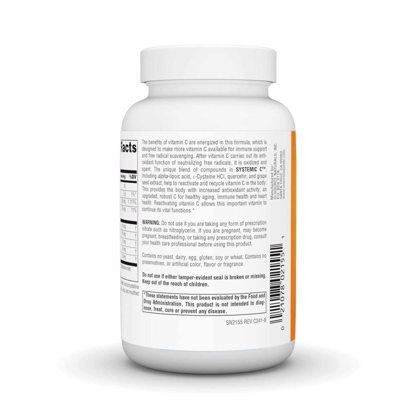 Source Naturals Systemic C 500mg Tablet, 120 Tablets