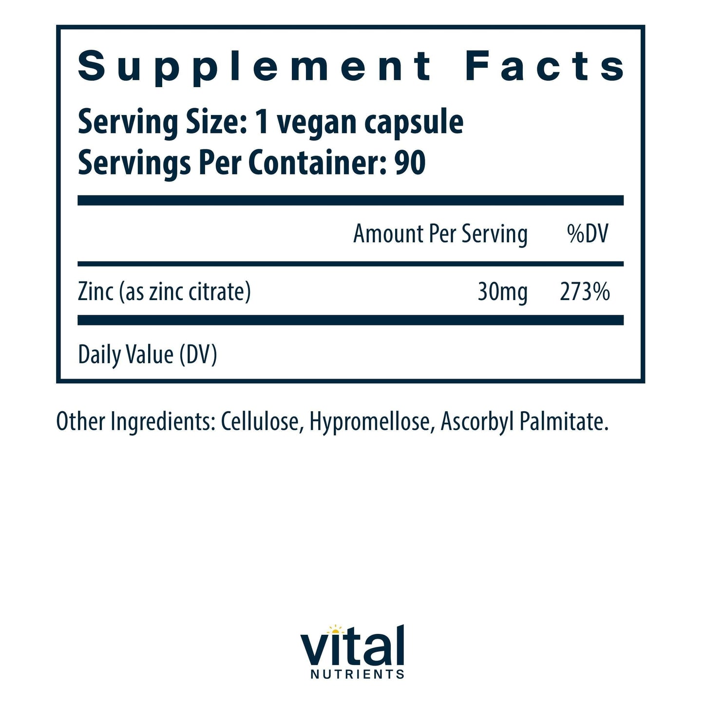 Vital Nutrients Zinc Citrate 30mg Capsule, 90 Capsules