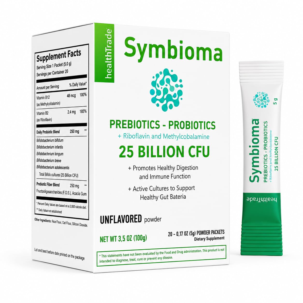 Symbioma Prebiotic Probiotic Powder, 20 Packets
