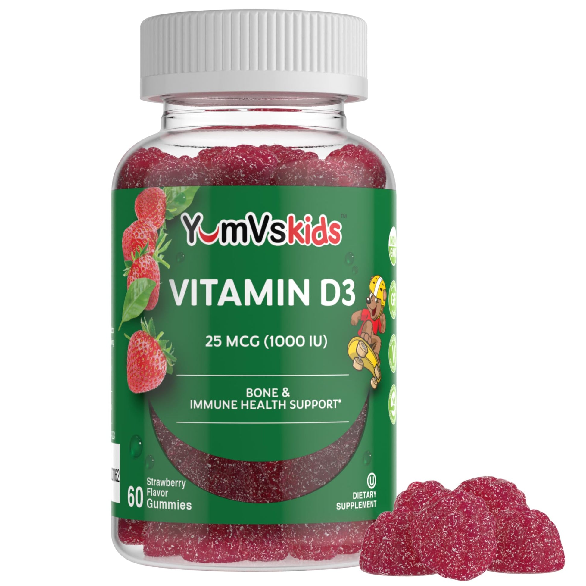YUM-V'S Vitamin D Gummies for Kids Vitamin D3 1000 IU Chewable 60 Count