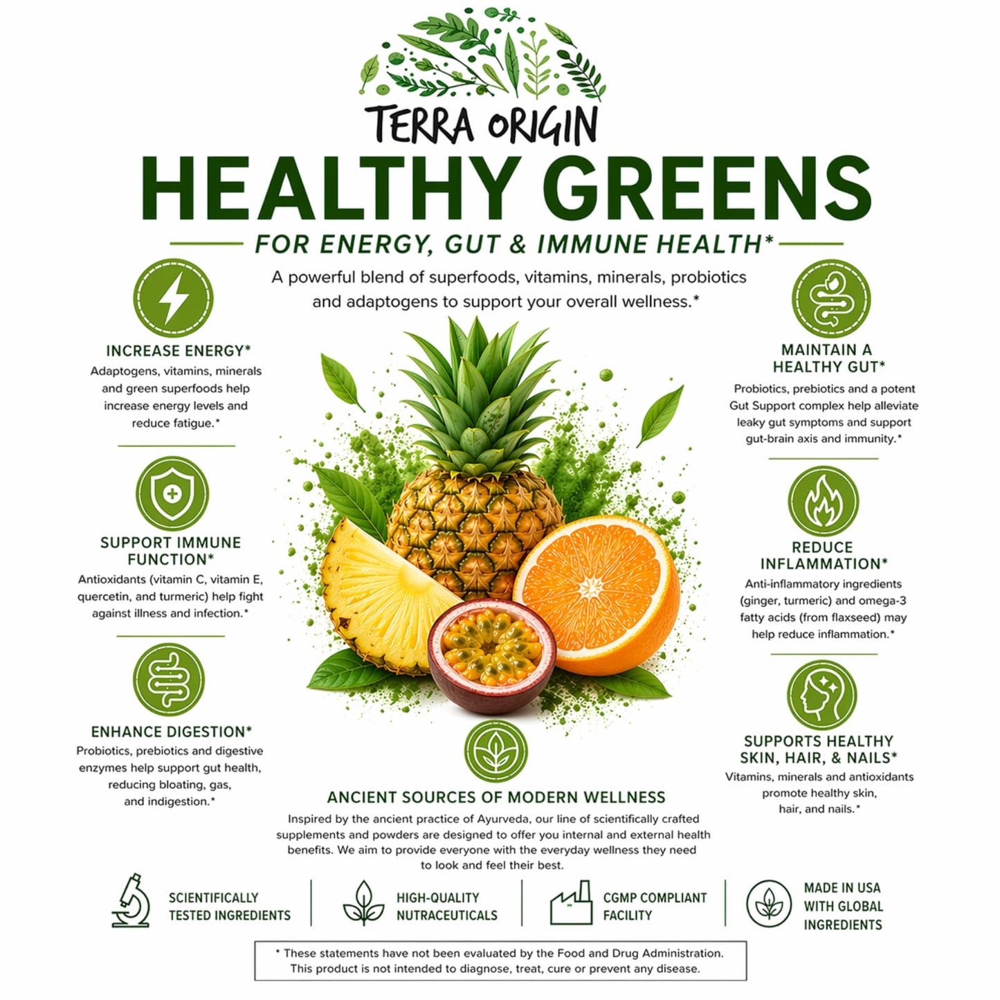 TERRA ORIGIN Greens Superfood Powder 11.27 oz