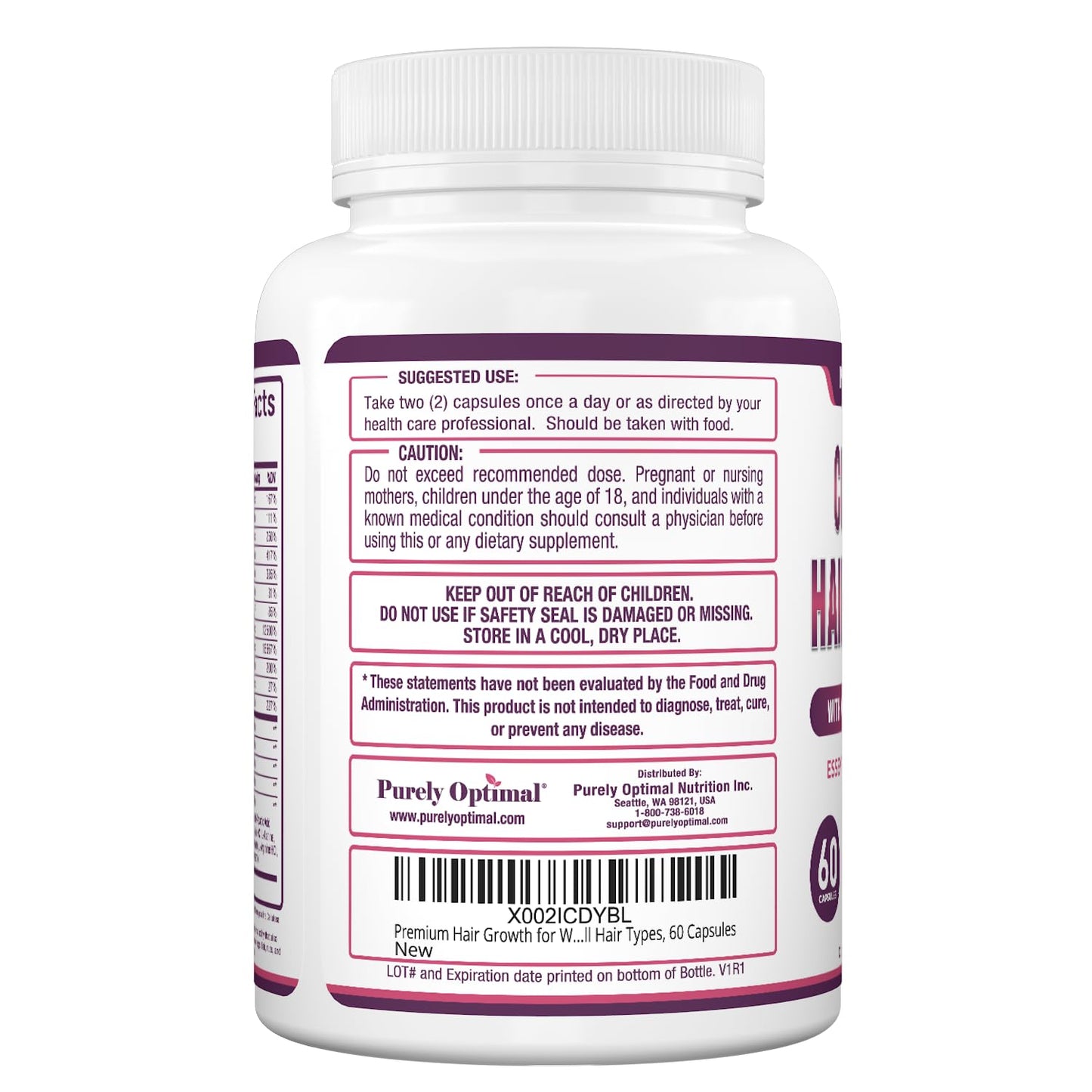 Purely Optimal Hair Growth Vitamins, 60 Capsules