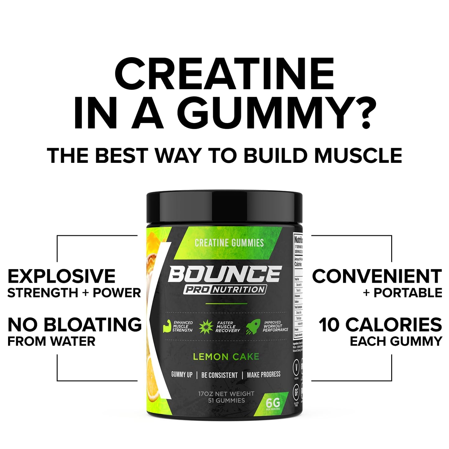 Bounce Pro Creatine Monohydrate Gummies, 51 Count