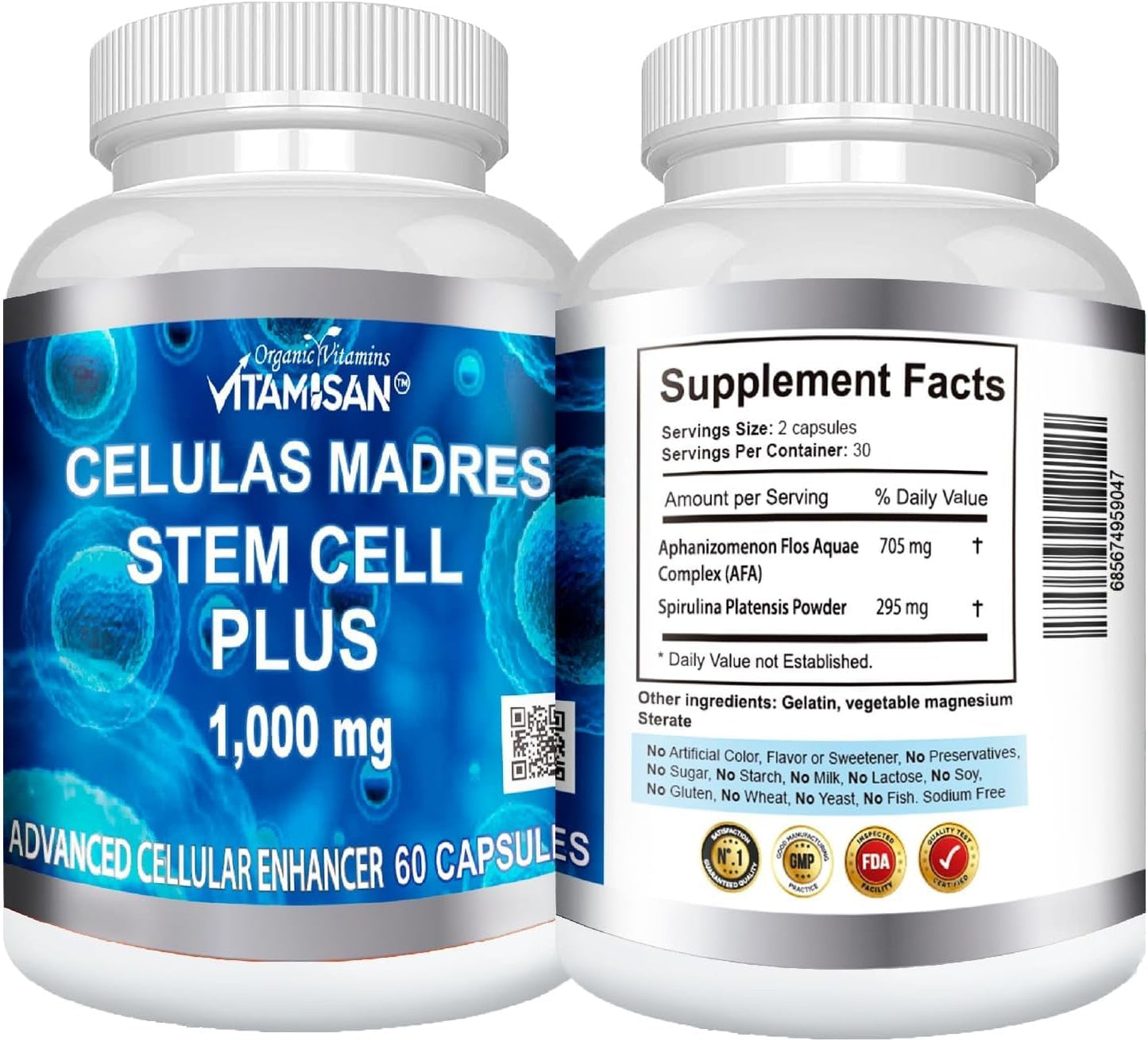 Madre cell plus Vitamisan Celulas madres cell plus 1000 mg Aphanizomenon Flos-aquae Biocell, 180 Capsules