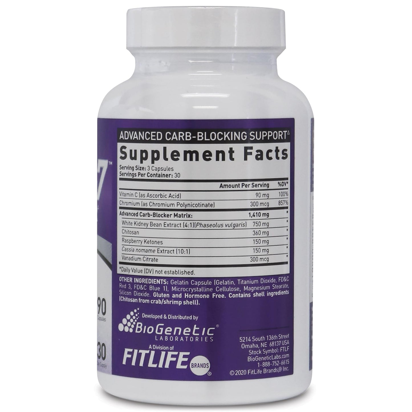 BioGenetic Laboratories Carb Blocker X7 White Kidney Bean Capsules, 90 Count