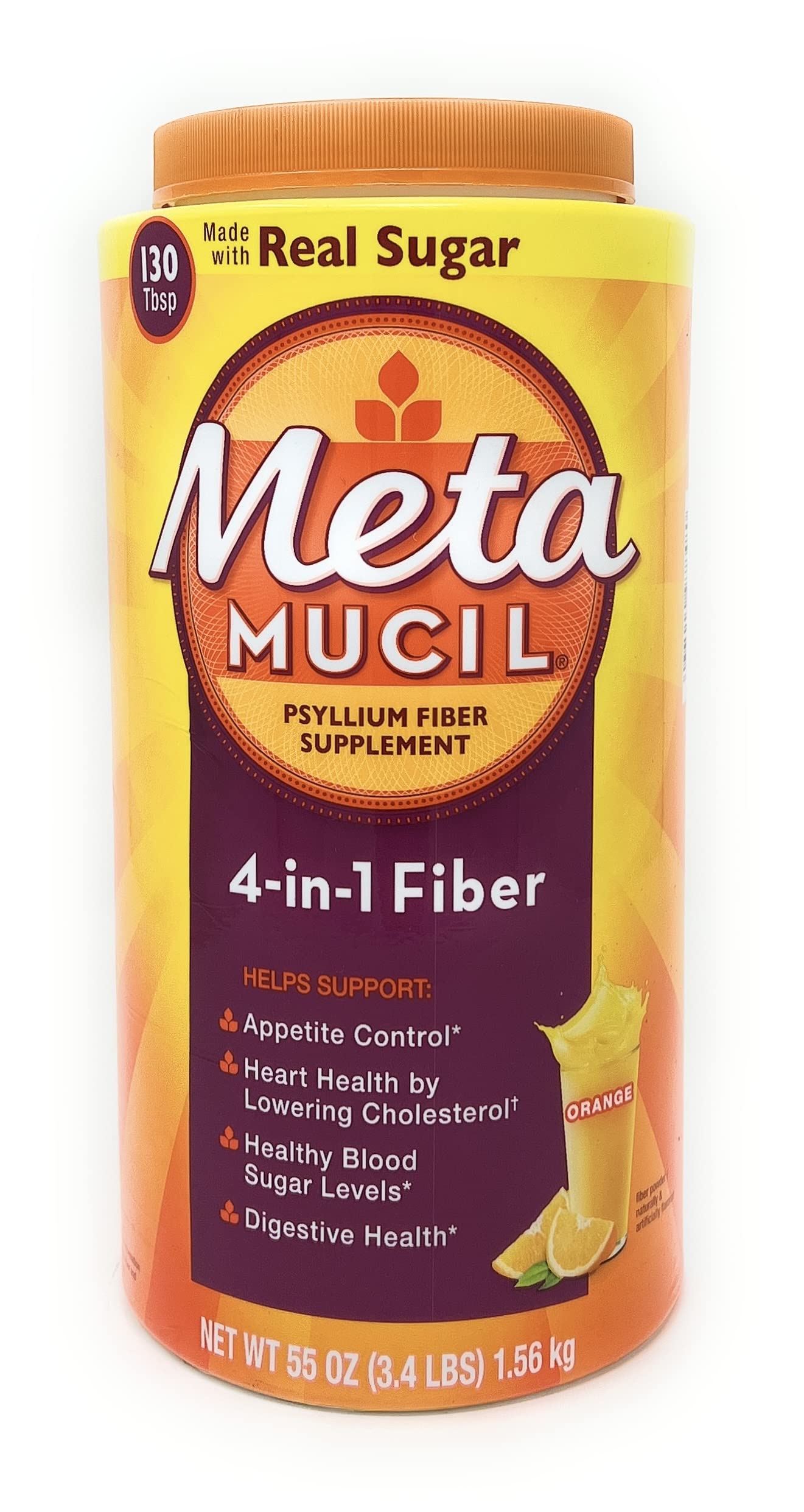 Metamucil Psyllium Fiber Supplement Powder, Orange, 55 oz