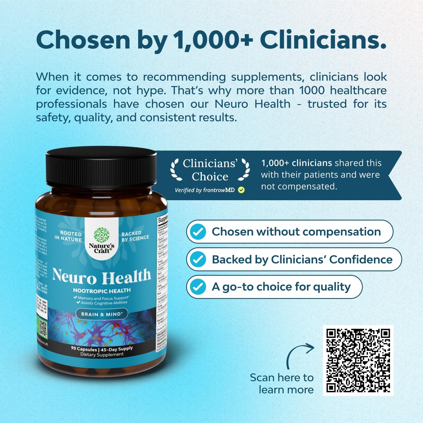 Natures Craft Nootropic Brain Supplement for Memory and Focus Support Capsules 90 Count
