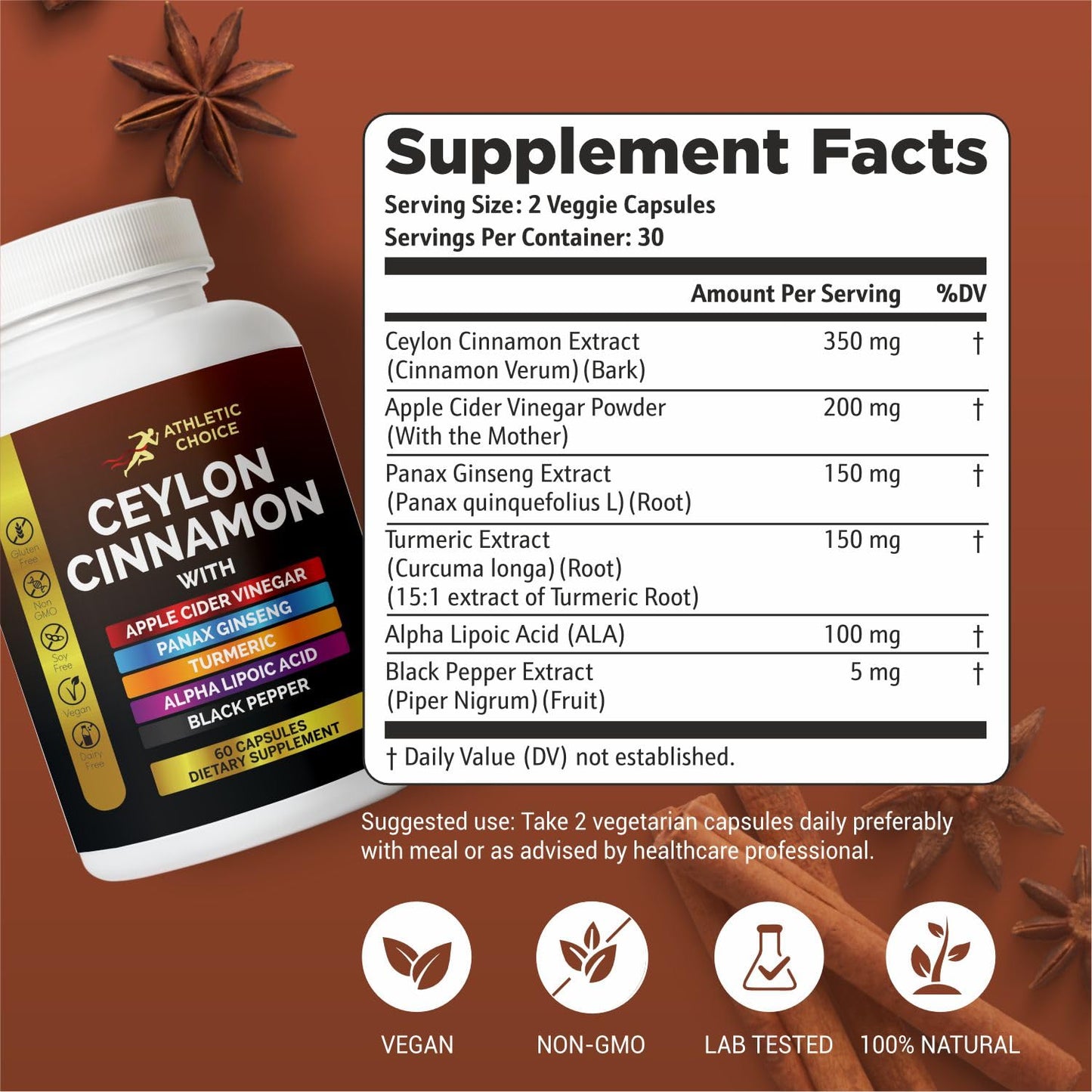 Athletic Choice Ceylon Cinnamon Capsules, 60 Count