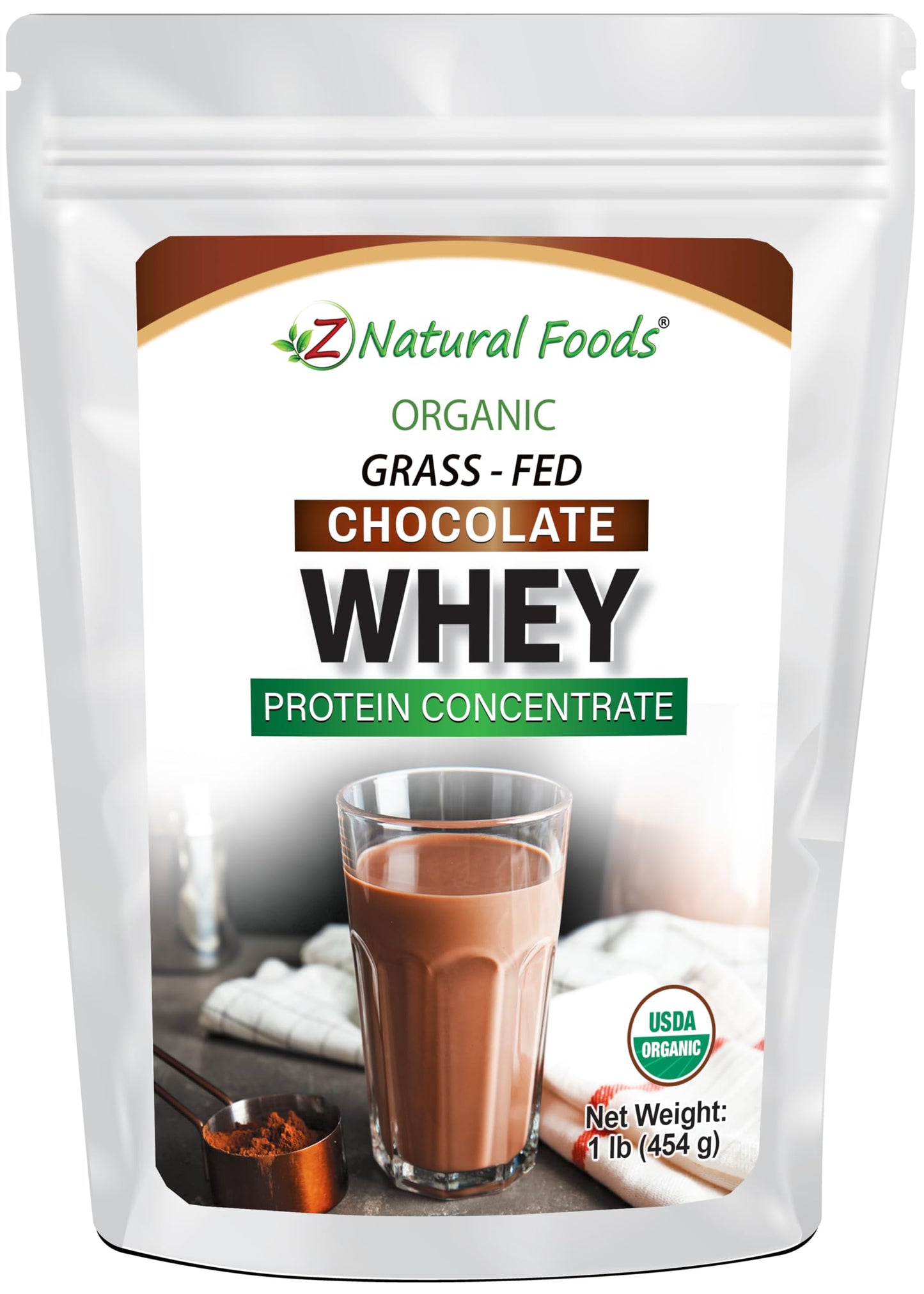 Z Natural Foods Organic Chocolate Whey Protein Powder - Grass Fed, 16 Servings