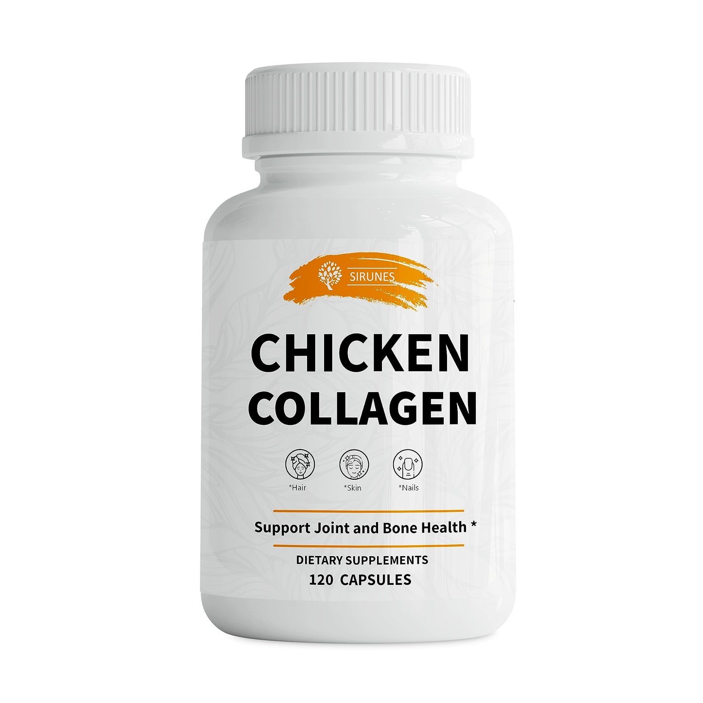 SIRUNES Chicken Collagen Capsules - Type II Collagen Nutritional Supplement for Joint, Skin & Bone Support - Non-GMO, Anti-Aging Dietary Supplements with Hydrolyzed Collagen Peptides, 120 Capsules
